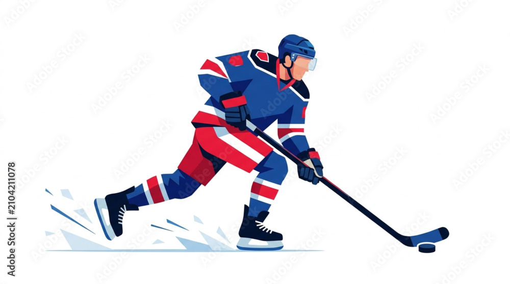 Obraz premium Dynamic Ice Hockey Player Skating on Ice – Flat Vector Illustration