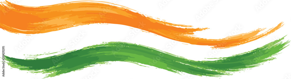 Fototapeta premium Indian Tricolor Brush Stroke Design with Saffron and Green Waves, Patriotic India Independence Day Element