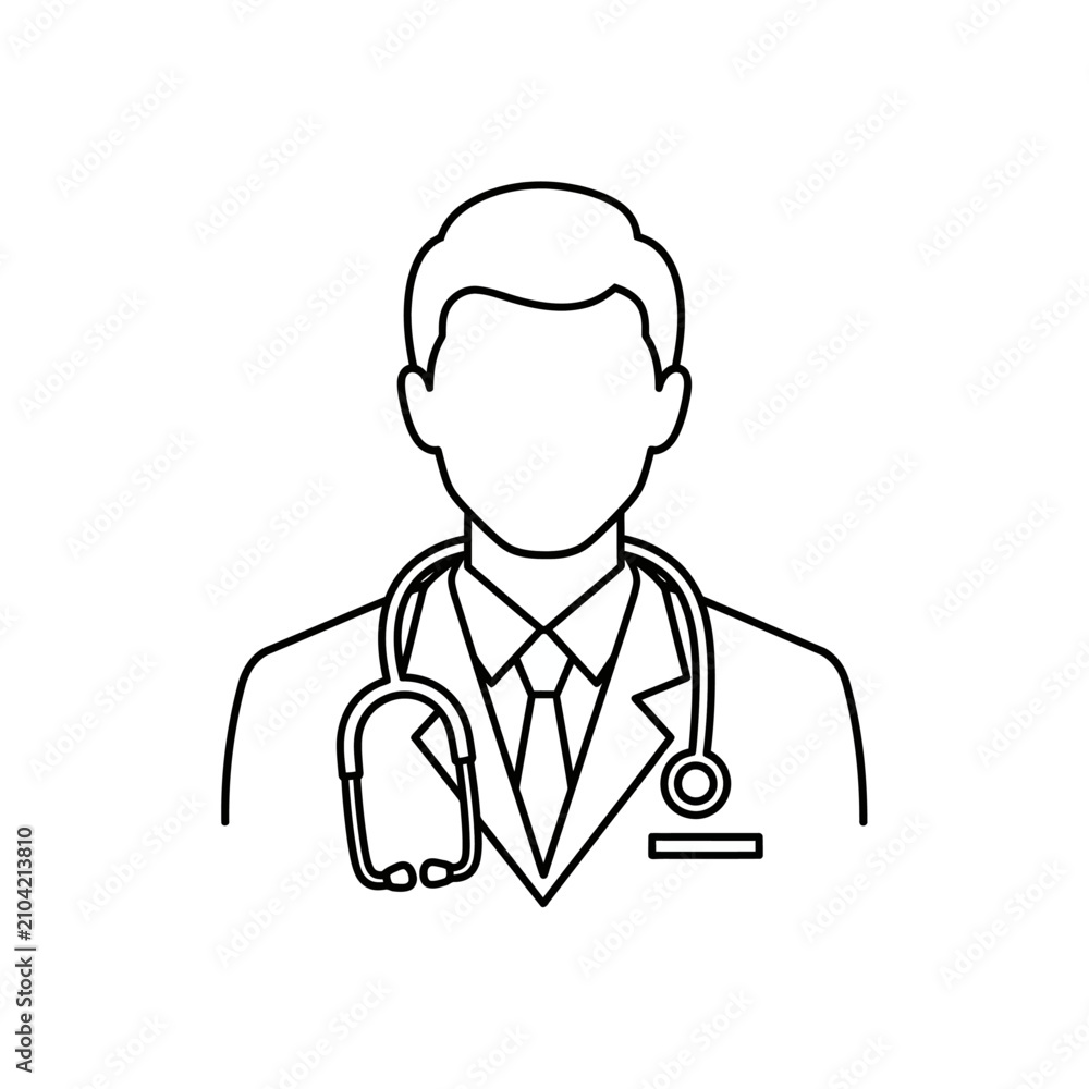Fototapeta premium simple line drawing of a doctor with a stethoscope around his neck professional healthcare