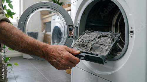 cleaning dryer lint filter maintenance | fire hazard from clogged dryer vent | appliance repair and laundry routine | removing thick dust from dryer screen