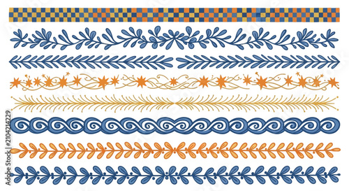 handdrawn folk art border collection features decorative patterns and design elements ideal for graphic resources and page decoration.