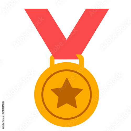 Quadro su tela Large gold medal with star on red ribbon for outstanding student honor