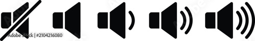 Black Speaker Volume Icon Set Showing Mute Low Medium And High Audio Levels Isolated On White Background