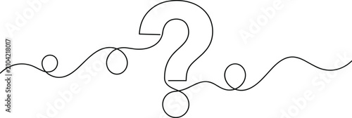 Continuous one line drawing of question mark symbol with wavy loop lines isolated on white background for banner design