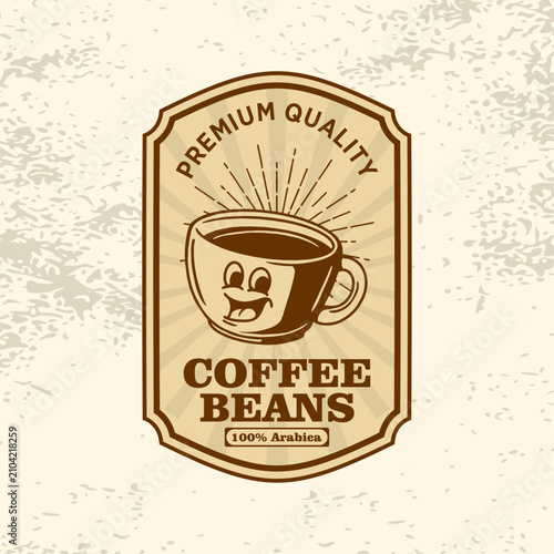 Vintage Coffee Cup Packaging Label Retro Vector