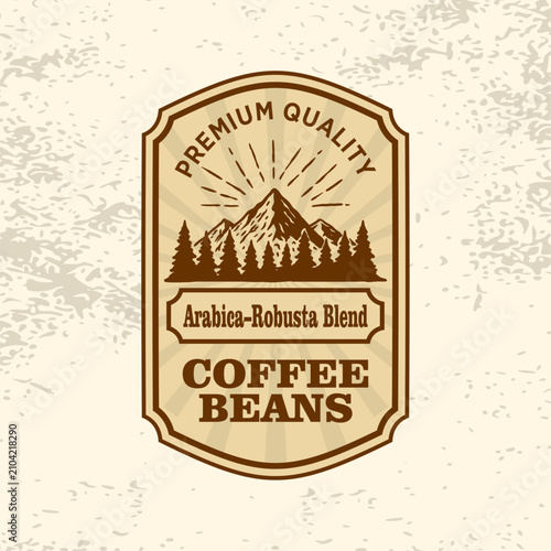 Mountain Blend Coffee Packaging Label Retro Vector