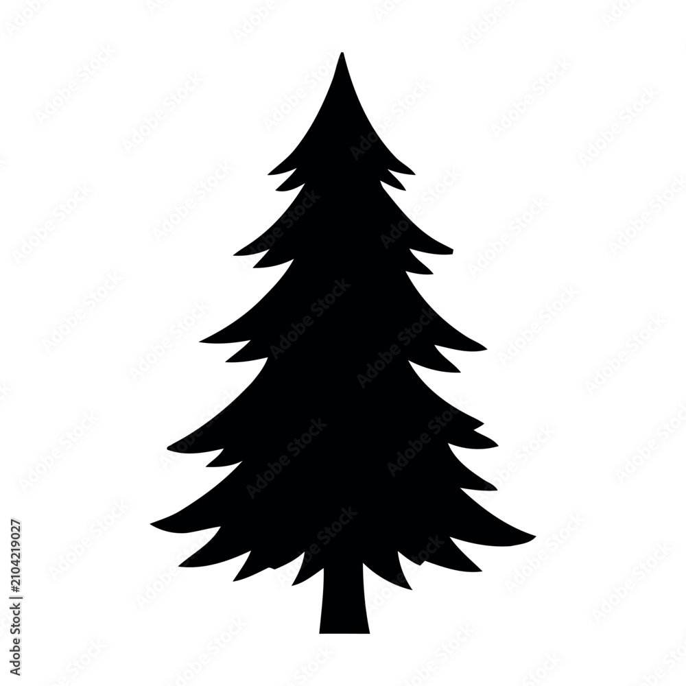 Obraz premium Black Pine Tree Silhouette Vector. Evergreen Conifer Outline. Forest Nature Icon. Minimalist Winter Pine Graphic. Holiday Design Element.