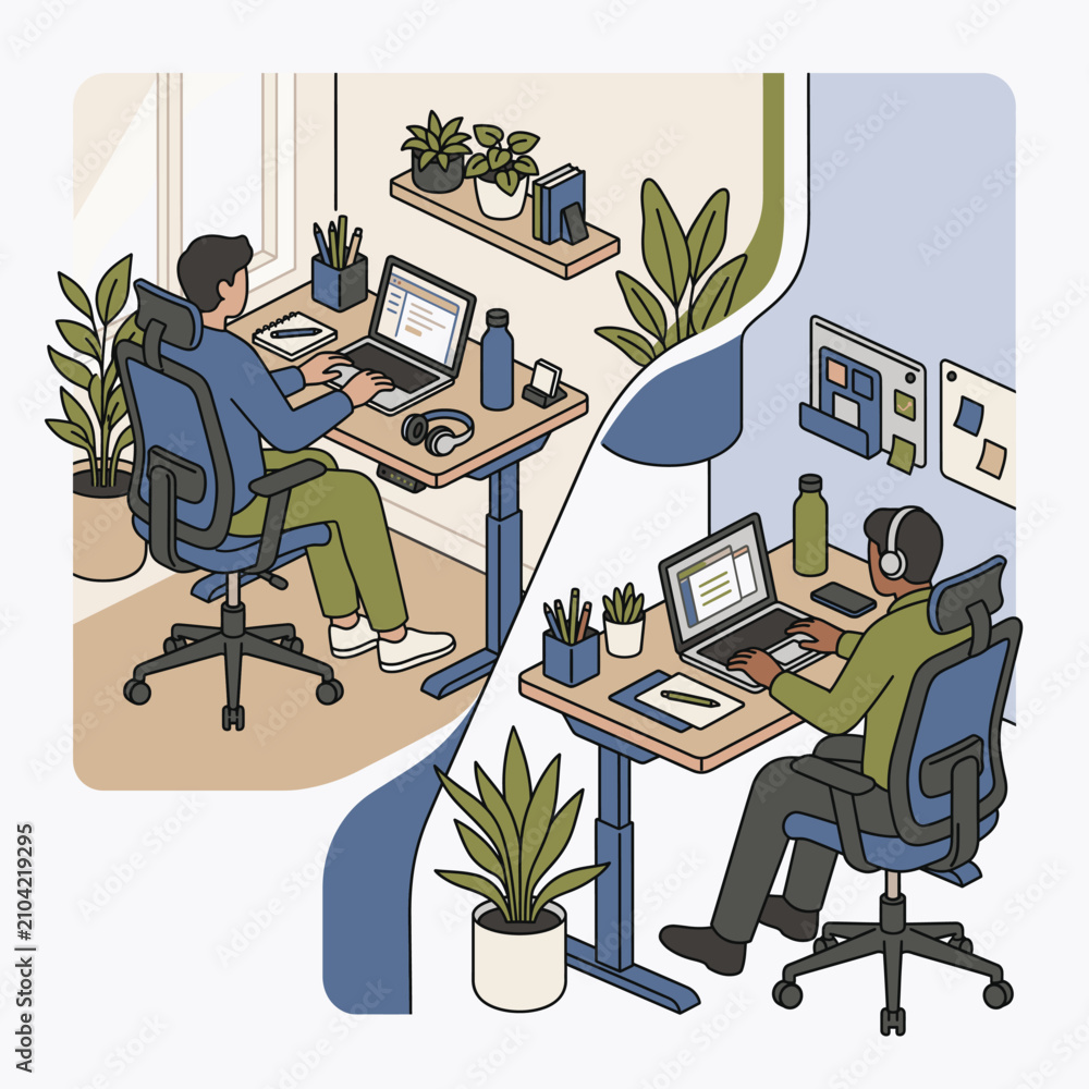 Fototapeta premium Remote teamwork and collaboration in a modern home office setup