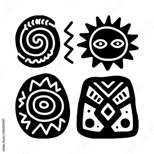 Ancient mystical runes and ethnic tribal elements vector collection