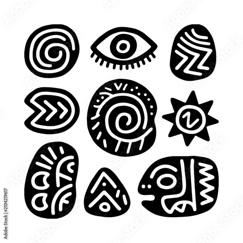 Foto Hand Drawn Tribal Symbols and Mystical Abstract Doodle Icons Collection