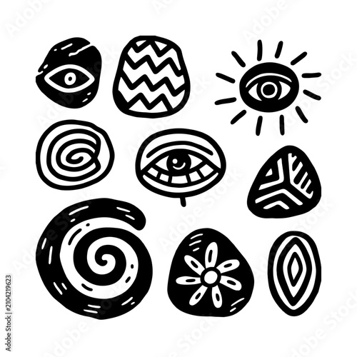Hand Drawn Abstract Tribal Symbols and Mystical Doodle Icons Collection