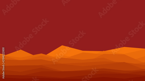 Foto Abstract geometric landscape with minimalist orange and red mountains under a wa