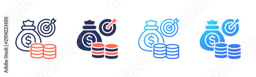 Financial Goals icon set multiple color collection