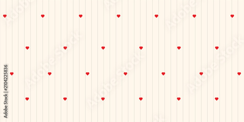 Hand drawn vertical striped seamless pattern with tiny hearts. Irregular lines cute background. Valentine's Day print for wrapping paper, textile and fabric. Vector illustration
