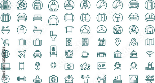 Bilde på lerret Hotel and hospitality service line icon set featuring circle accommodation room