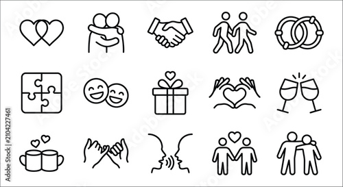Fotografía Collection Of Line Icons Depicting Relationships Celebrations And Connection On