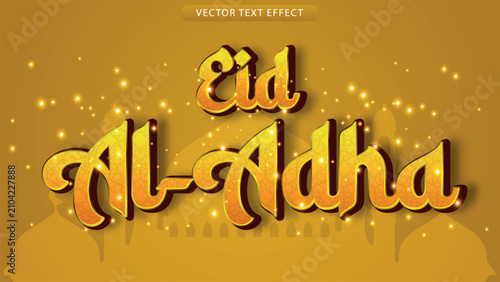 Eid al-adha metallic gold text effect greeting typography with metallic greeting typography celebration festival lettering religious tradition blessing background