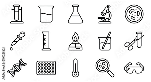 Tableau sur toile Laboratory Equipment Line Icons On White Background Scientific Tools And Researc