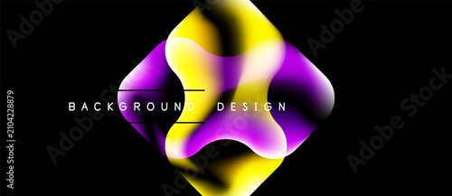 Abstract fluid shapes blend yellow, purple, white. Dynamic composition over b...
