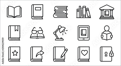 Принти на полотні Collection Of Education Icons Featuring Books Library And Student Symbols In Lin
