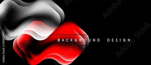 Abstract fluid shapes, red to white gradient, dark background. Modern design ...