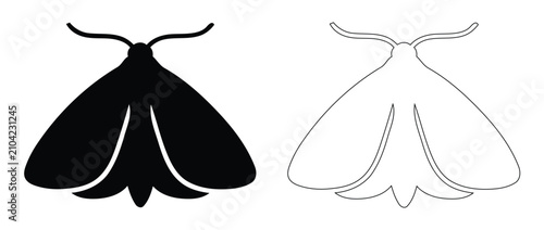 Photos Moth Silhouette and Outline Vector Graphic, Night Flying Insect Illustration, Le