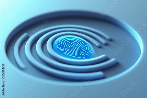 Naklejka Blue fingerprint scanner with broken circle security