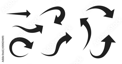 black curved arrow icons set. collection of black curved and wavy arrows for workflow chart presentation mapping and process design directional guidance