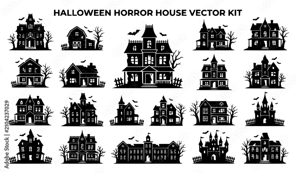Obraz premium Spooky Haunted Mansion Black Icons Collection