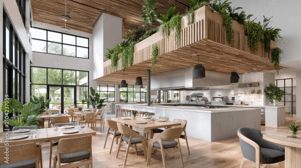 Fototapeta premium Stylish modern restaurant with lush green accents