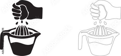 Tableau sur toile Squeezing juice with manual squeezer vector icon filled and outline, pressing fresh citrus lemon symbol