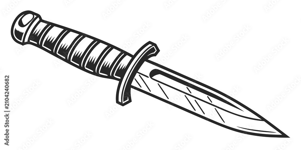 Obraz premium Black silhouette of a combat knife dagger with serrated edge black color