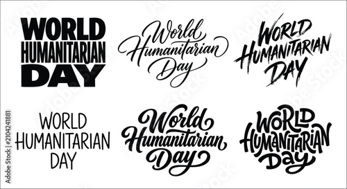 Fotografie World humanitarian day typographic designs various cursive and bold lettering st