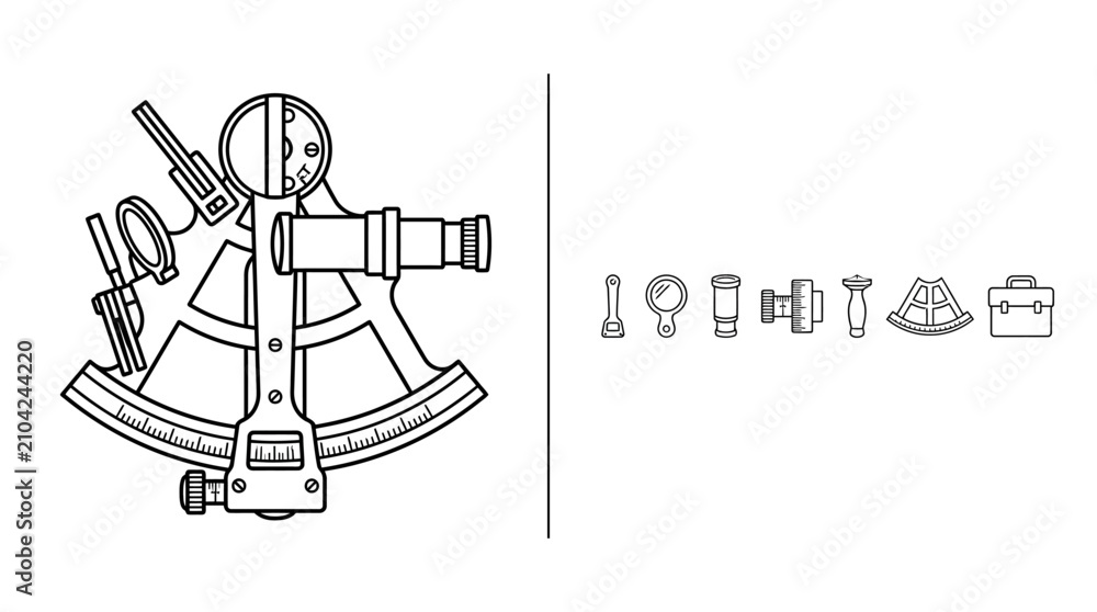 Obraz premium Nautical Sextant Tool Icon Set
