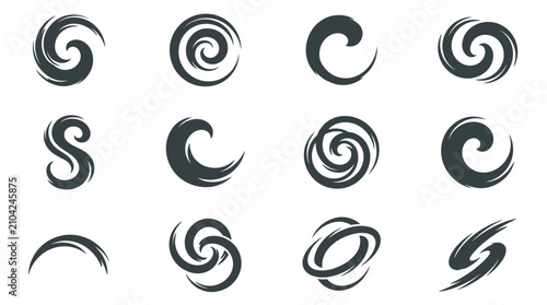 Abstract spiral swirl and dynamic motion logo symbols.