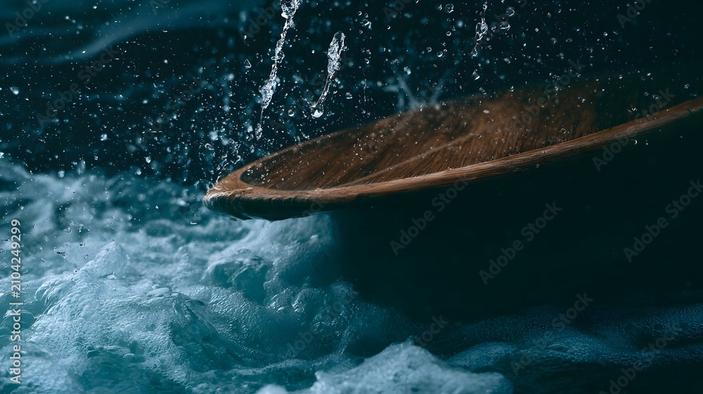 Fototapeta premium Vintage surfboard rides turquoise wave a moody cinematic portrait of classic ocean energy and timeless coastal adventure