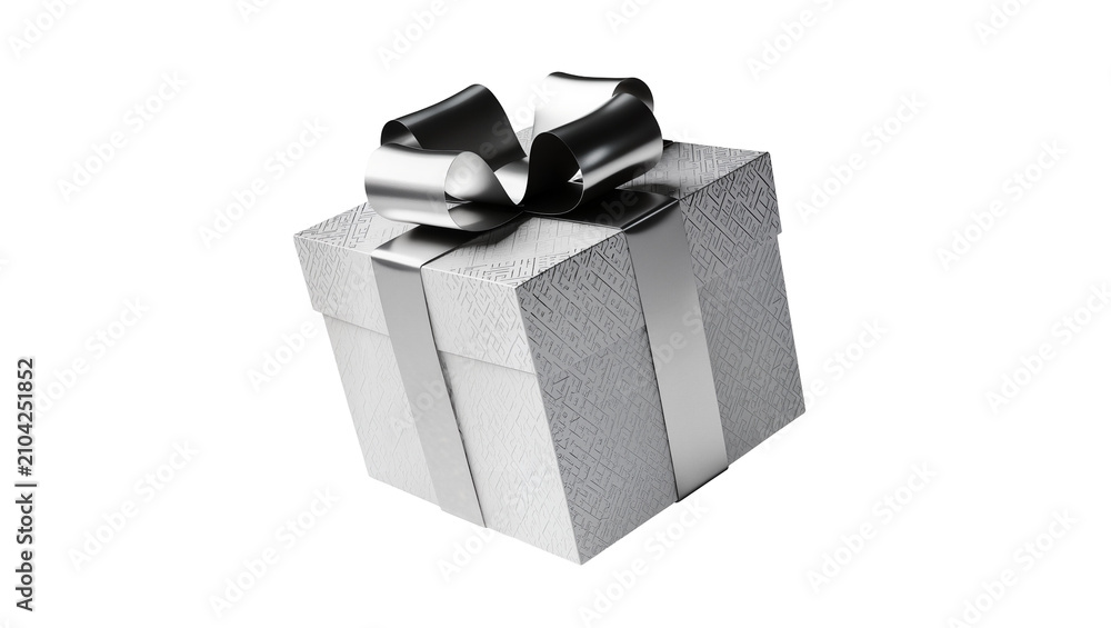 Fototapeta premium Isolated luxury silver gift box with textured paper and metallic bow for special occasions