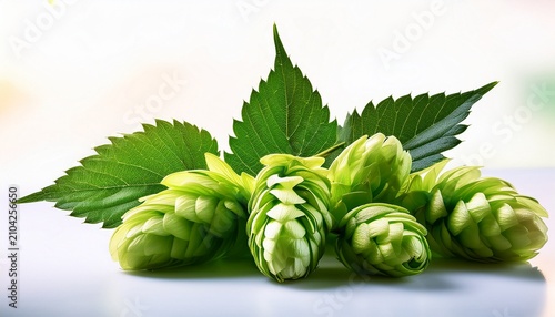 Green Hop Cones With Leaf And Stem