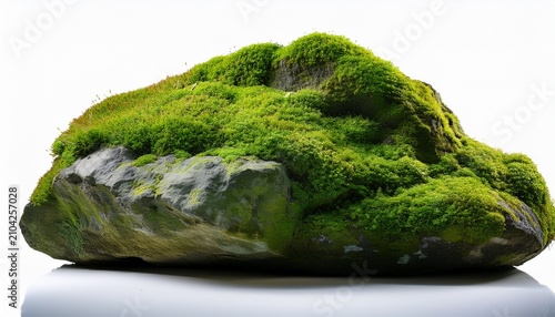 Isolated Rock Formation Covered With Vibrant Moss Seamlessly Blending Natural Texture On A Clear