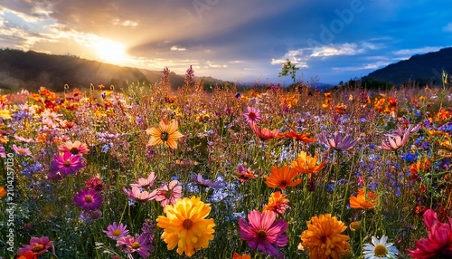 A Field Of Vibrant Wildflowers In Full Bloom