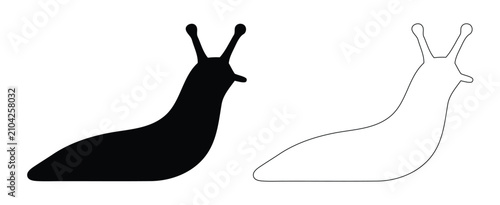 Canvastavla Slug Silhouette and Outline Vector Graphic, Crawling Gastropod Insect Illustrati
