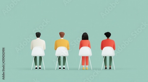 Diverse People Sitting In A Row Waiting For Interview