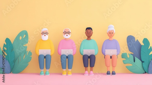 Diverse Seniors Using Laptops for Digital Literacy and Connection