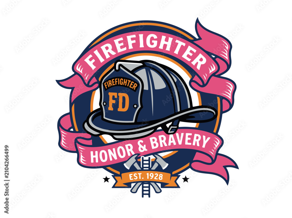 Fototapeta premium Firefighter Honor and Bravery Emblem with Helmet and Axes