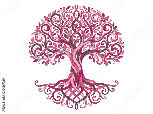 Fotografie Stylized Tree of Life with Swirling Branches and Pink and Purple Hues