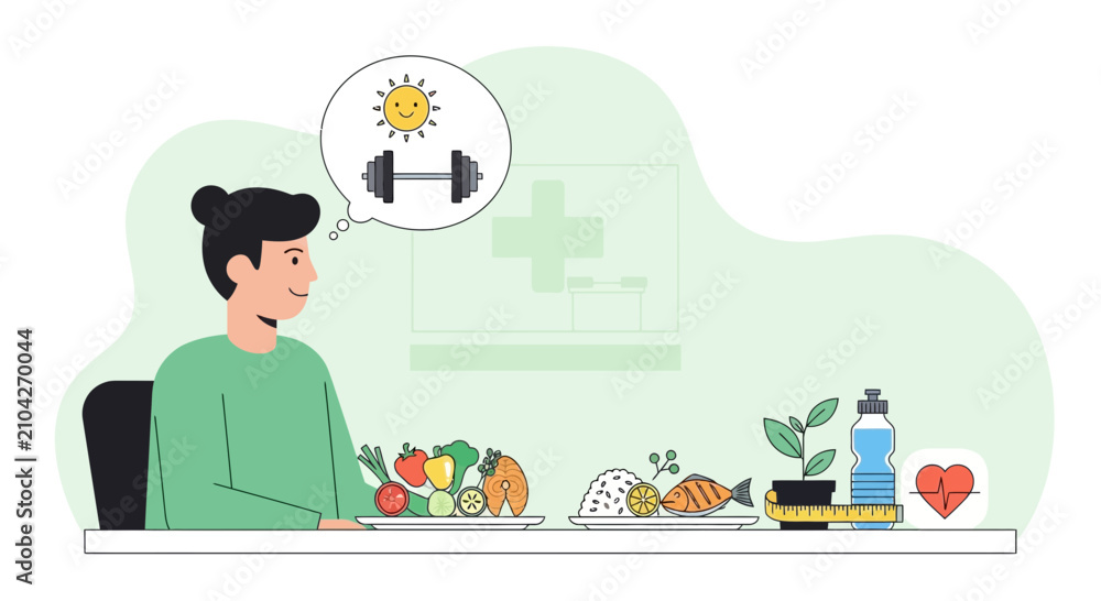 Fototapeta premium Healthy Lifestyle Choices: Diet, Exercise, and Well-being Concept