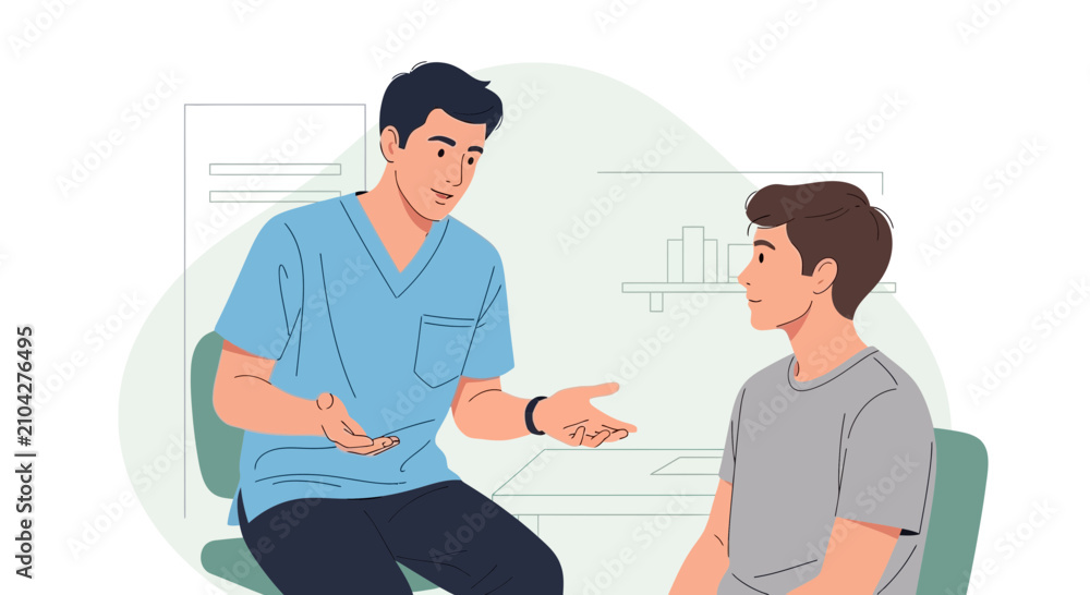Fototapeta premium Doctor Consulting Patient, Healthcare Discussion, Medical Consultation Illustration