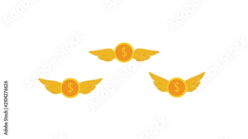 Animated Flying Gold Coin with Wings Finance Concept