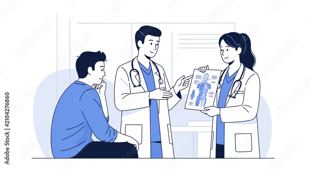 Obraz premium Doctors explaining medical scan to patient, healthcare consultation, clinic visit