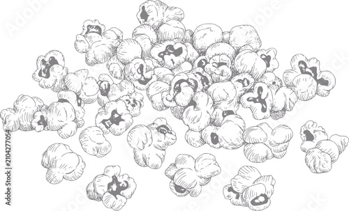 Fényképezés Un dibujo a mano detallado de un montón de deliciosas palomitas de maíz crujient
